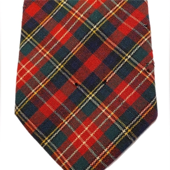 VTG Ugly Christmas Wool Plaid Tie Party Red Greenish Black Novelty w/ Moth Holes - Picture 7 of 12